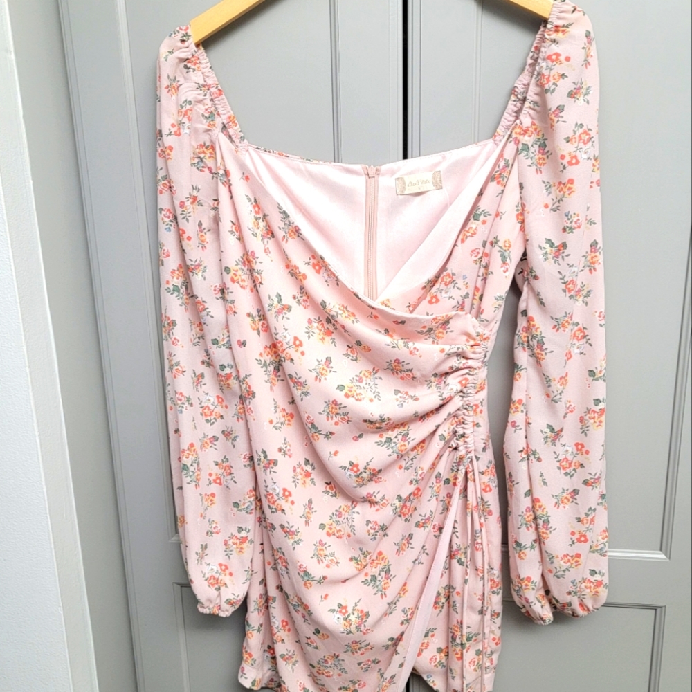 Altar d State Mini Floral Pink Small Dress Long sleeves